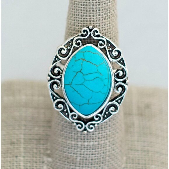 Size 8 blue art nouveau vintage adjustable ring (C6) - Picture 2 of 3